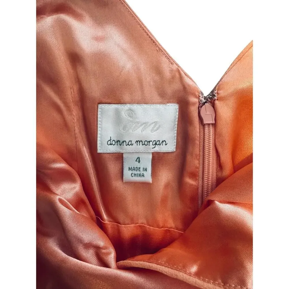Donna Morgan Coral Orange Silk V-Neck A-Line Sleeveless Dress Women’s Size 4 - Picture 6 of 8